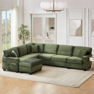 English Elm Sectional U-Shaped Modular Sofa 125.2" With Movable Ottoman & Side Storage For Stylish Living Room N719S002080F-GIGA