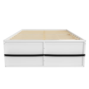 English Elm Queen Storage Platform Bed with Led Lighting Bookshelf Display Cabinet and Pull-out Drawer White+Natural N820S00078K