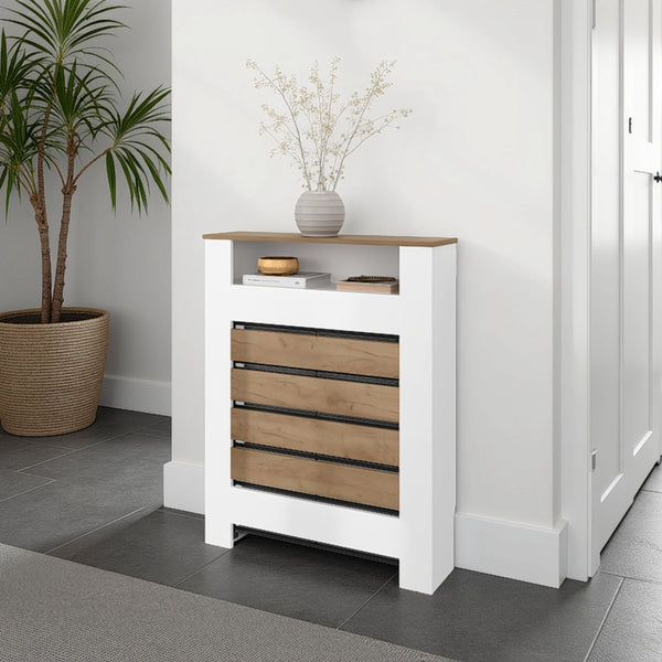 English Elm Radiator Cover Cabinet with Three Open Shelves White Finish Modern Living Room B097P369458