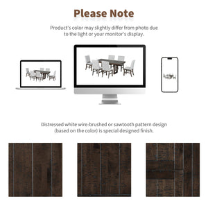 English Elm TOPMAX 7-Piece Extendable Dining Set with 12" Self-Hidden Butterfly Leaf and Upholstered Chairs, Distressed White Wire-Brushed Finish Brown SP000059AAD