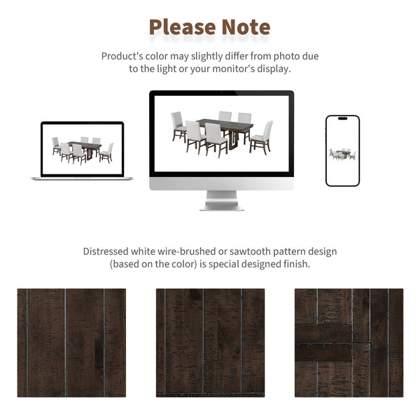 English Elm TOPMAX 7-Piece Extendable Dining Set with 12" Self-Hidden Butterfly Leaf and Upholstered Chairs, Distressed White Wire-Brushed Finish Brown SP000059AAD