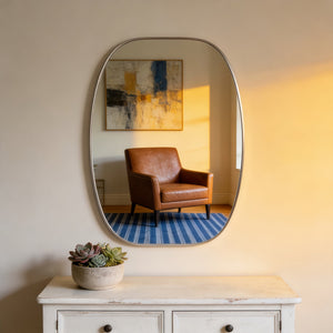 English Elm 30x40 Oval Wall Mirror Slim Metal Frame Distortion Free Glass Bathroom Entryway Accent Silver W2203P476483