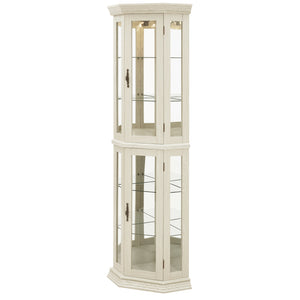 English Elm Lighted Corner Curio Cabinet - Elegant Glass Display With Adjustable Shelves & Bead Bulb Lighting - White W1758P300131