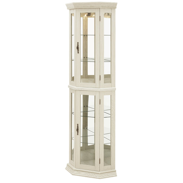 English Elm Lighted Corner Curio Cabinet - Elegant Glass Display With Adjustable Shelves & Bead Bulb Lighting - White W1758P300131
