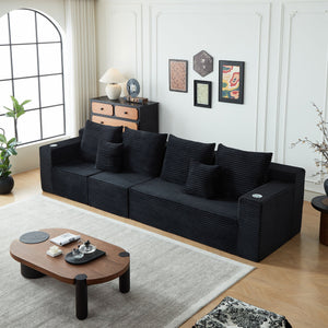 English Elm Deep Seat Corduroy Modular Cloud Couch With Built-In Cup Holders – No Assembly Needed, Luxurious Comfort W848S00048