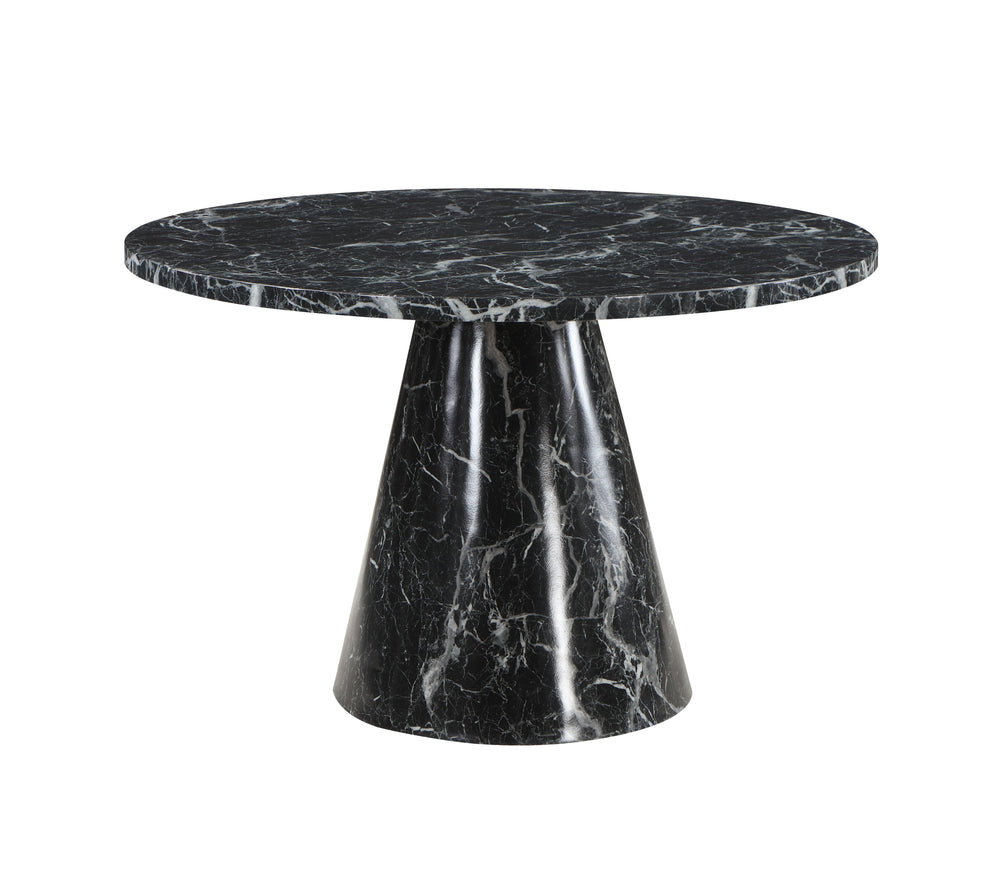 English Elm Hollis Round Dining Table with Engineered Stone Top & Cone Base, Contemporary Marble Grain Finish B2726S00440