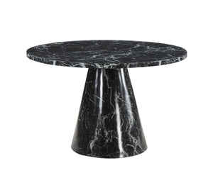 English Elm Hollis Round Dining Table with Engineered Stone Top & Cone Base, Contemporary Marble Grain Finish B2726S00440