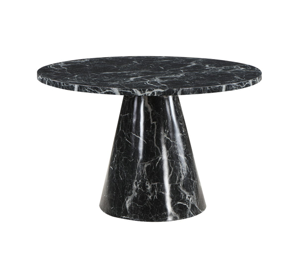 English Elm Hollis Round Dining Table with Engineered Stone Top & Cone Base, Contemporary Marble Grain Finish B2726S00440