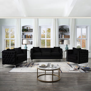 English Elm Belluno Velvet Sofa and Loveseat Set with Tufting Nailhead Trim Chrome Legs B2749S00167