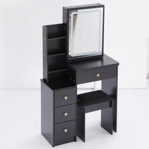English Elm 29.2" Compact Vanity Table Set With Led Mirror, Touch Control, Large Storage & Stylish Stool For Small Spaces W936P226032