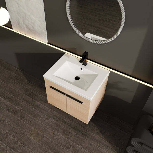 English Elm Levistar 24" Oak Bathroom Vanity With Durable Resin Sink & Smart Storage, Perfect For Small Spaces W1972P165042