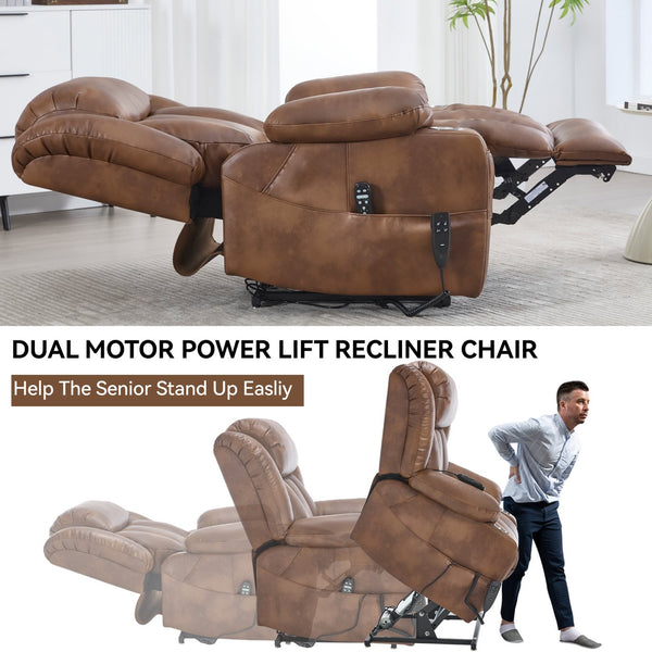 English Elm Dual Motor Power Lift Recliner with Massage Heat and Leatherair Upholstery for Living Room W3224P290208