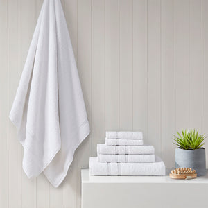 JLA Home 510 Design - 100% Turkish Cotton Aegean 6-Piece Towel Set – 500gsm lightweight, quick-dry, SILVADUR™ antimicrobial protection White 5DS73-0232