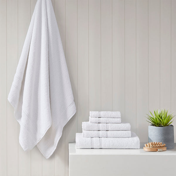 JLA Home 510 Design - 100% Turkish Cotton Aegean 6-Piece Towel Set – 500gsm lightweight, quick-dry, SILVADUR™ antimicrobial protection White 5DS73-0232