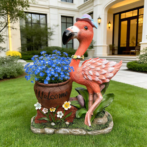 English Elm Outdoor Whimsical Flamingo Resin Planter Sculpted Garden Statue for Porch Decor W5398P454683