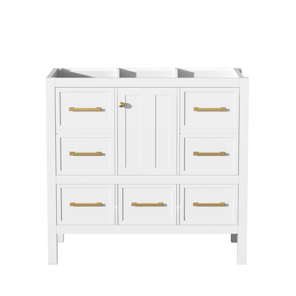 English Elm 36'' Elegant Freestanding Bathroom Vanity Cabinet - Solid Wood, 5 Drawers, Soft-Close Doors, Stylish Storage N710P256102K