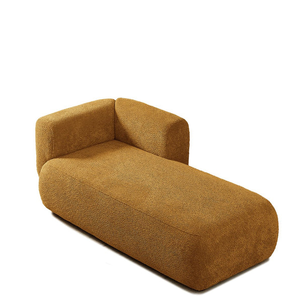 English Elm Upholstered Boucle Chaise Lounge with Wood Legs for Bedroom or Living Room W5515P437362