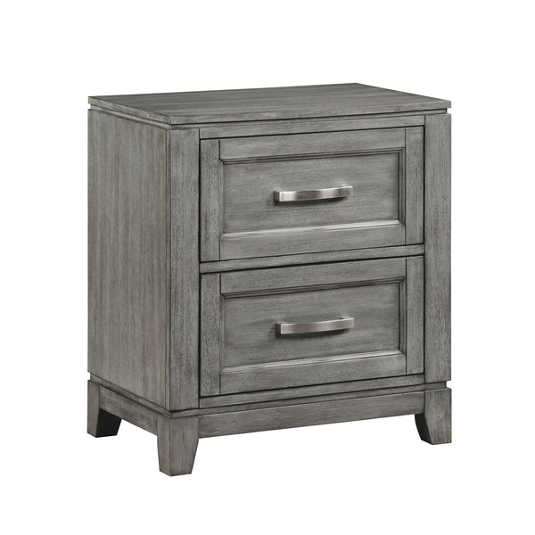 English Elm Gray Garretson Nightstand with 2 Drawers, Okume Veneer Gray Finish, Metal Bar Hardware, 24x15.5x27.5" B011P272289