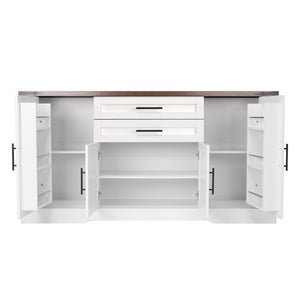 English Elm 63" Fluted Mdf Sideboard with Wood Tone Top Four Doors Three Drawers Dining Storage White W2917S00013