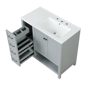 English Elm 36" Freestanding Bathroom Vanity Solid Wood Mdf Cabinet Ceramic Undermount Sink Open Shelf Grey N725P364203E