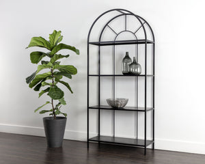 Sunpan Alcove Bookcase - Elegant Arched Design with Four Shelves, Crafted from Durable Steel Frame, Unique Style Black