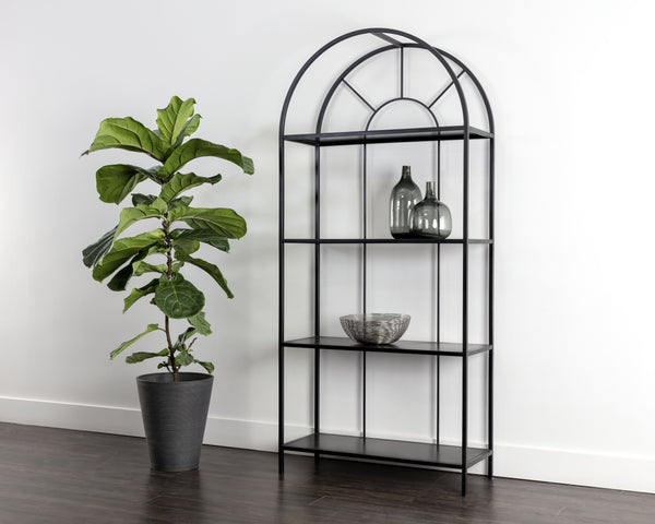 Sunpan Alcove Bookcase - Elegant Arched Design with Four Shelves, Crafted from Durable Steel Frame, Unique Style Black