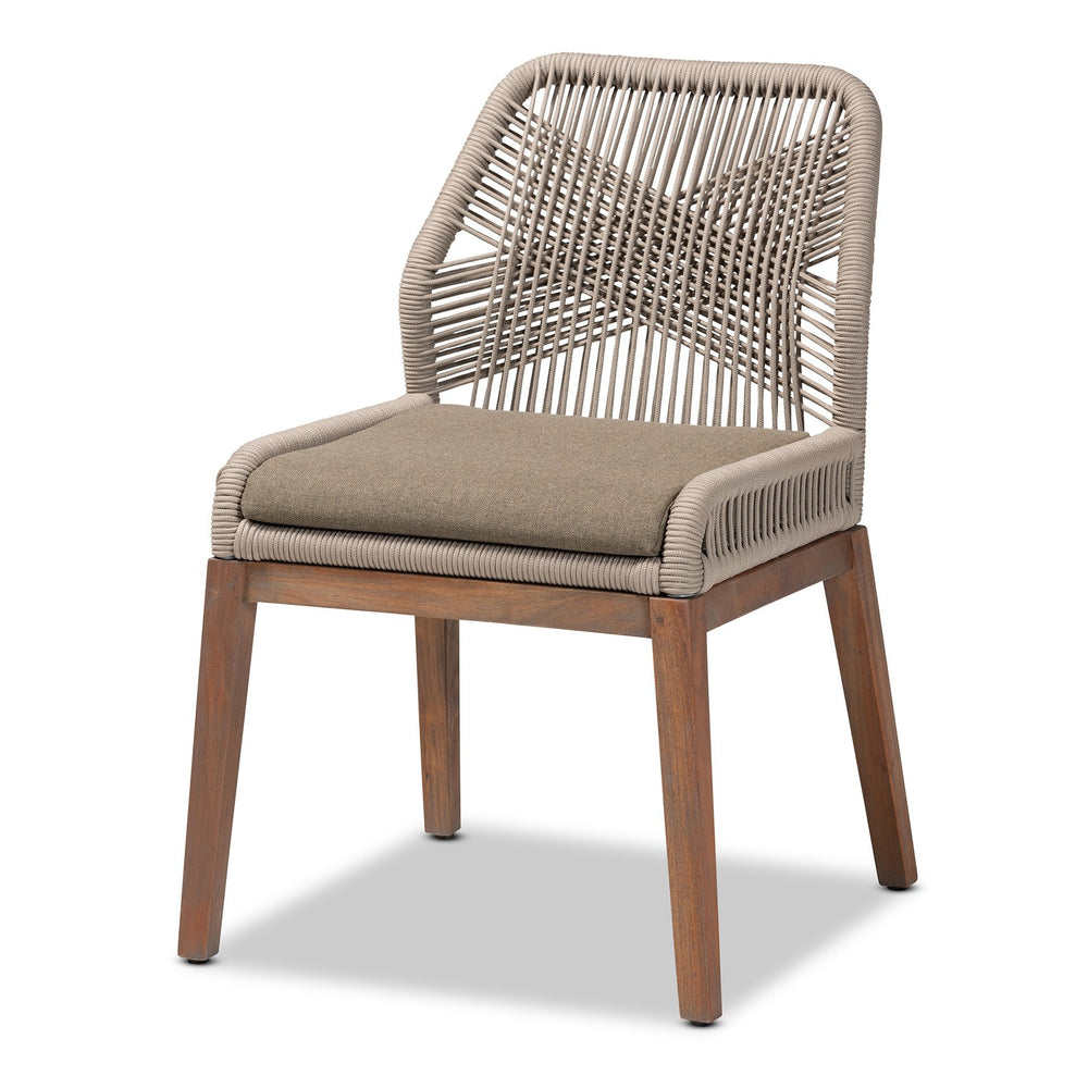 English Elm Mid-century Artisan Woven Rope Back Mahogany Dining Chair with Removable Cushion B2750P470064