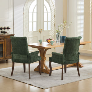 English Elm Upholstered Chenille Accent Dining Chair with Tufted Diamond Back, Curved Solid Wood Legs, Comfortable Support Olive Green W1143P346929