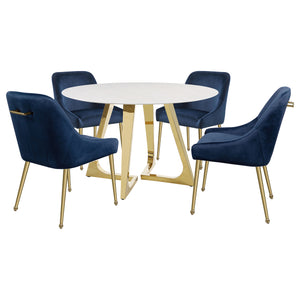 English Elm Imani White Marble Round Dining Table with Gold Stainless Steel Geometric Base B062S01552