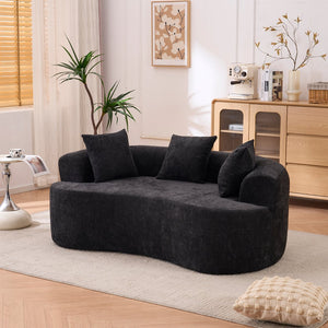 English Elm Crescent-shaped Chenille Sofa Curved Low-back Two-seater with Cloud-like Deep Cushions Black W2012P375746
