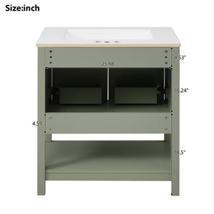 English Elm 30-Inch Green Bathroom Vanity With Ceramic Sink, Elegant Design, Smart Storage For Small Spaces WF325888AAF