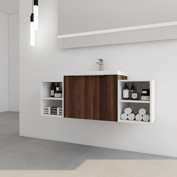 English Elm 48 Inch Wall Mounted Bathroom Vanity with Resin Sink, Soft-Close Doors, Metal Handles, Storage—Durable Eco Plywood California Walnut W999S00185