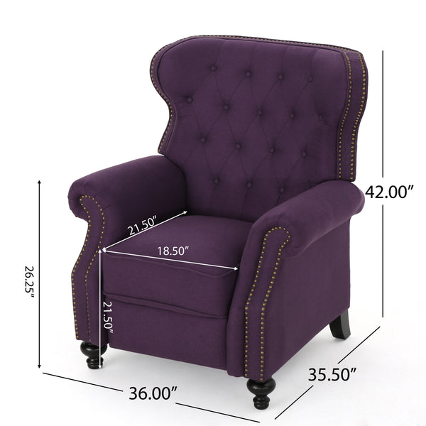 English Elm Christopher Knight Home® - Accented Push Back Recliner Chair with Rolled Arms and Copper Accents, Plush Cocooning Support, Sturdy Design Plum 57337.00FPLU