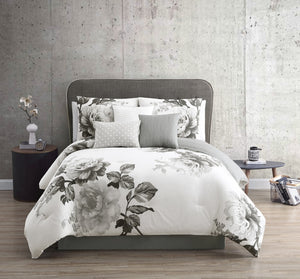 English Elm Ridgely Black 7-Piece Queen Comforter Set - Elegant Floral Design, Soft Cotton, Year-Round Comfort! B340P341957-GIGA