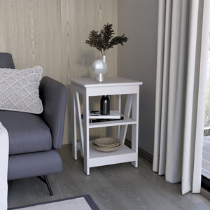 English Elm Taylor 3-Tier End Table White — Compact Nightstand & Sofa Side Table with Ample Open Storage Shelves B200P188840