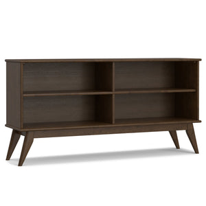 English Elm Draper Mid Century Low Bookcase with Solid Wood Craftsmanship, Tapered Legs & Four Open Shelves for Stylish Storage and Display Walnut Brown B136P238599