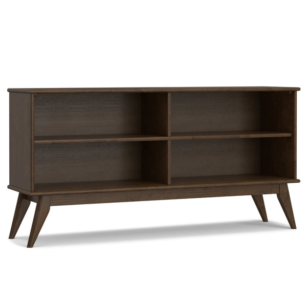 English Elm Draper Mid Century Low Bookcase with Solid Wood Craftsmanship, Tapered Legs & Four Open Shelves for Stylish Storage and Display Walnut Brown B136P238599