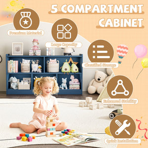 English Elm Wooden Five Cube Open Organizer Low Profile Montessori Bookshelf for Playroom or Nursery Turquoise T3210P476852