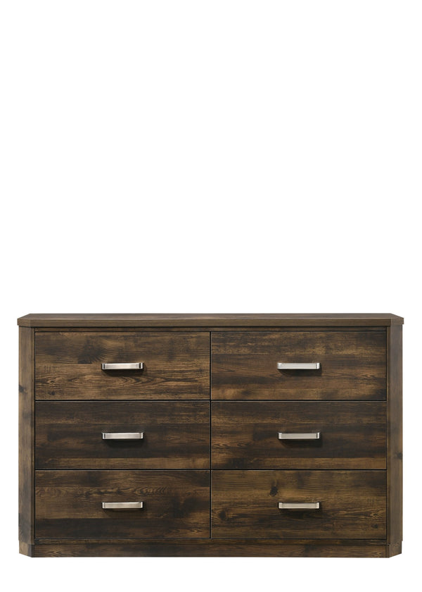 English Elm Elettra Rustic Finish Dresser with 6 Smooth-Glide Drawers, Brushed Nickel Handles, Dust-Proof Design Walnut 62 L x 19 W x 44 H B2726P261232