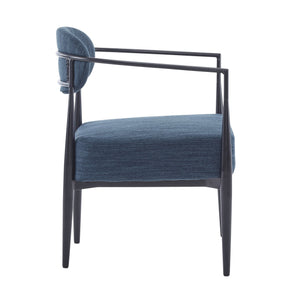 English Elm Christopher Knight Home® - Mid-Century Upholstered Accent Armchair with Pocket Spring Seat, Tapered Iron Legs, Stylish Comfort Black,Navy Blue 26.38 L x 25.2 W x 12.6 H N776P224504N