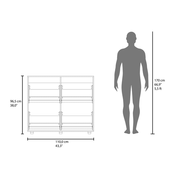 English Elm Shoe Modern 3‑Door Concealed Shoe Cabinet with 3 Shelves, Sturdy Legs, Compact Engineered Wood Storage White 47.64 L x 25.59 W x 4.72 H B097P350293