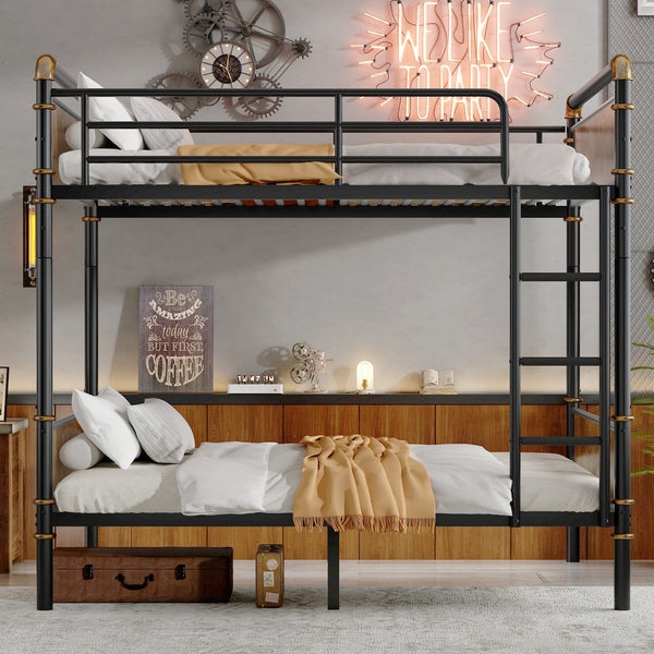 English Elm Twin XL Industrial Metal Bunk Bed with Rustic Wood Accents, Detachable Twin XL Stackable Design, 300lb Capacity W2580P285206