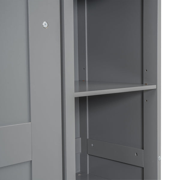 English Elm Full Size Murphy Wall Bed with Led Lighting Side Storage Cabinets and Slatted Support Gray LP000694AAE-1