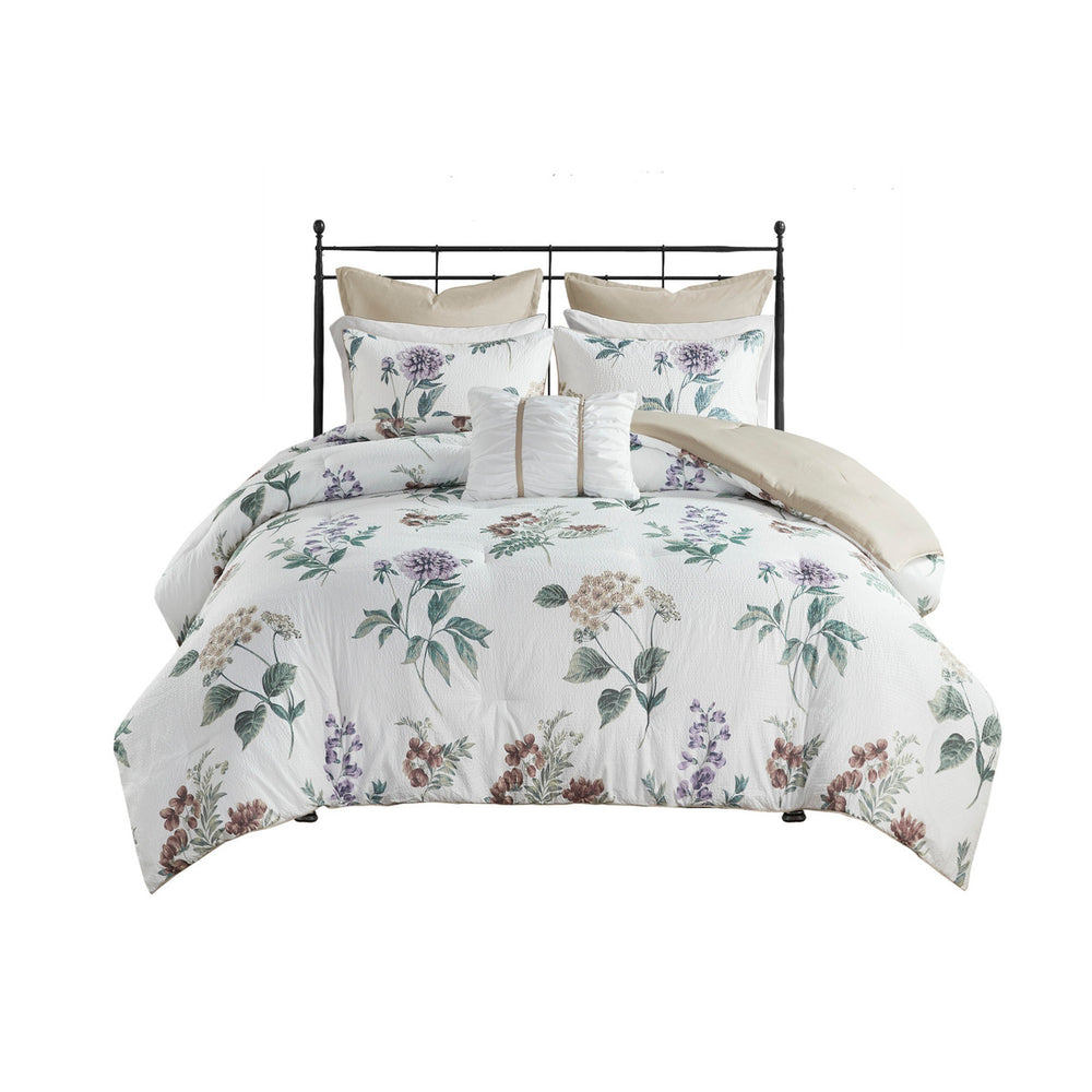 English Elm 7 Piece Printed Seersucker Comforter Set With Cozy Throw Blanket In Taupe/Blush For King Beds B035P266670