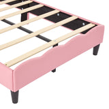 English Elm Twin Size Lovely Crown Fantasy Pu Leather Princess Bed With Tufted Headboard, Pink+Cream