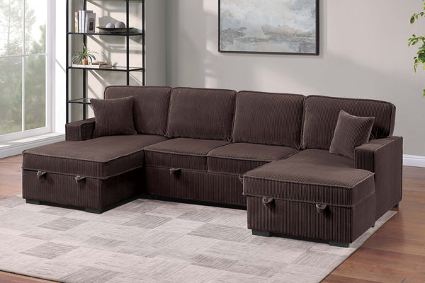 English Elm Chocolate Corduroy Sectional Sleeper Sofa with Dual Storage Chaises for Living Rooms Chocolate B011S02167