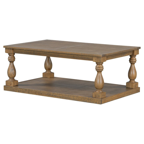 English Elm U_Style Vintage Coffee Table With Artistic Vase Legs & Luxurious Pine Veneer For Timeless Elegance N711P256967D-GIGA