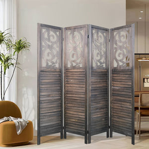 English Elm 4 Panel Carved Poplar Wood Folding Privacy Screen 6 Ft Artisan Cutout Room Divider W2701P189916