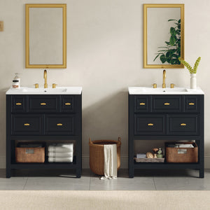 English Elm 60'' Elegant Freestanding Bathroom Vanity Set With Ceramic Sink, Solid Wood Frame & Ample Storage N710SS00004B