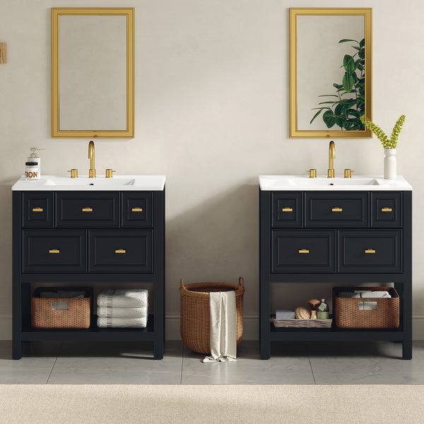 English Elm 60'' Elegant Freestanding Bathroom Vanity Set With Ceramic Sink, Solid Wood Frame & Ample Storage N710SS00004B